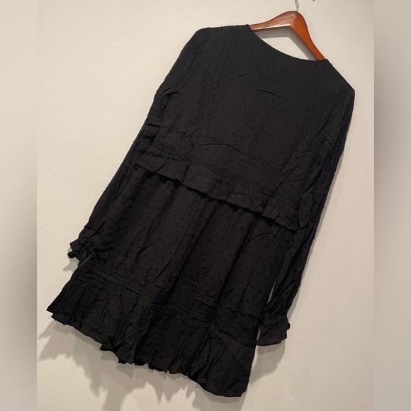 PAIGE Women's Odelise Dress Long Sleeve Angled Bust Seams Lace Trim in Black, - Picture 14 of 14